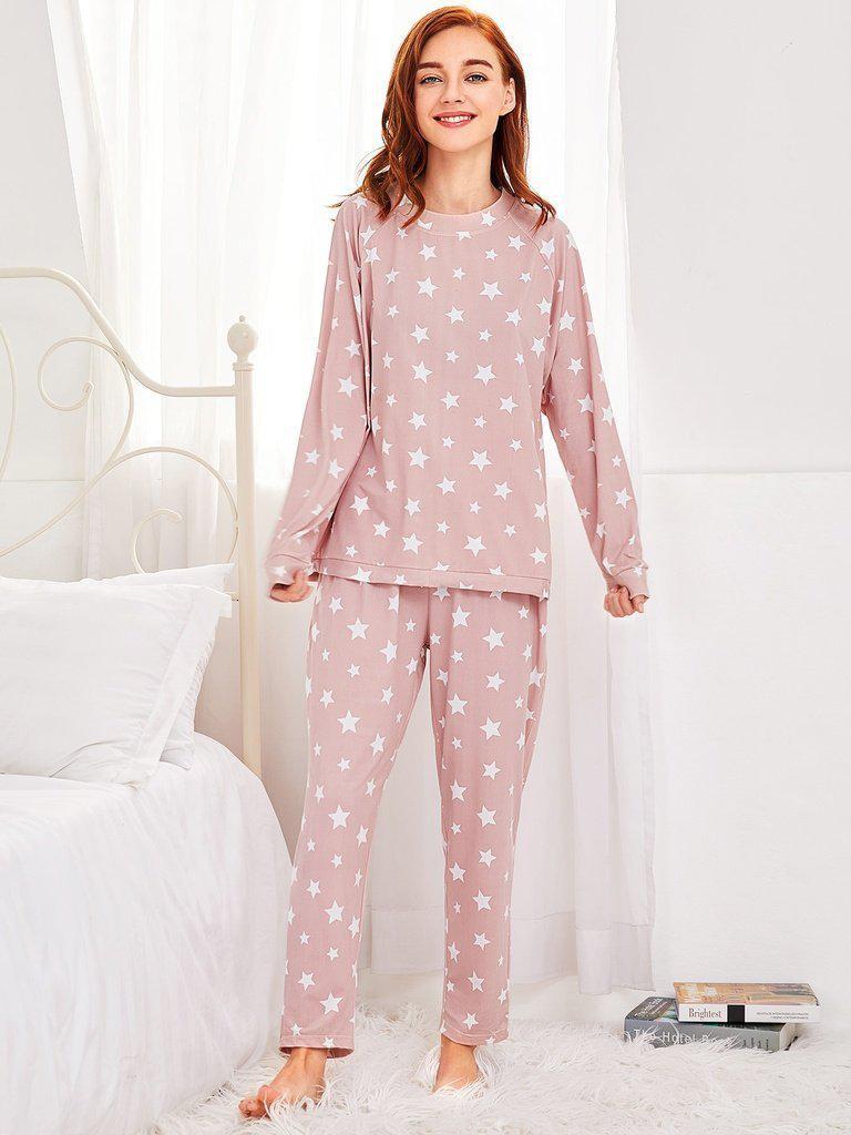 Stars Print Pullover & Pants Pj Set-loungewear-Des Mess