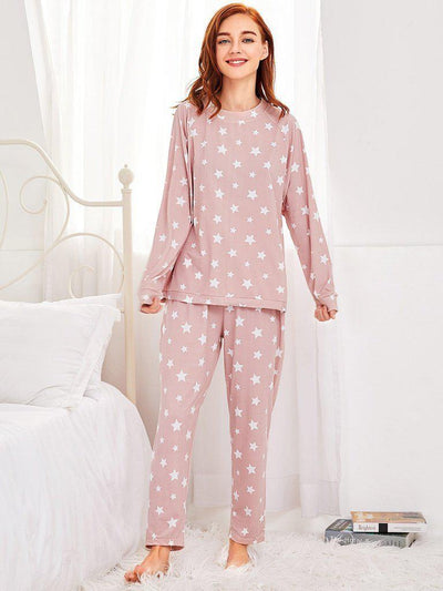 Stars Print Pullover & Pants Pj Set-loungewear-Des Mess