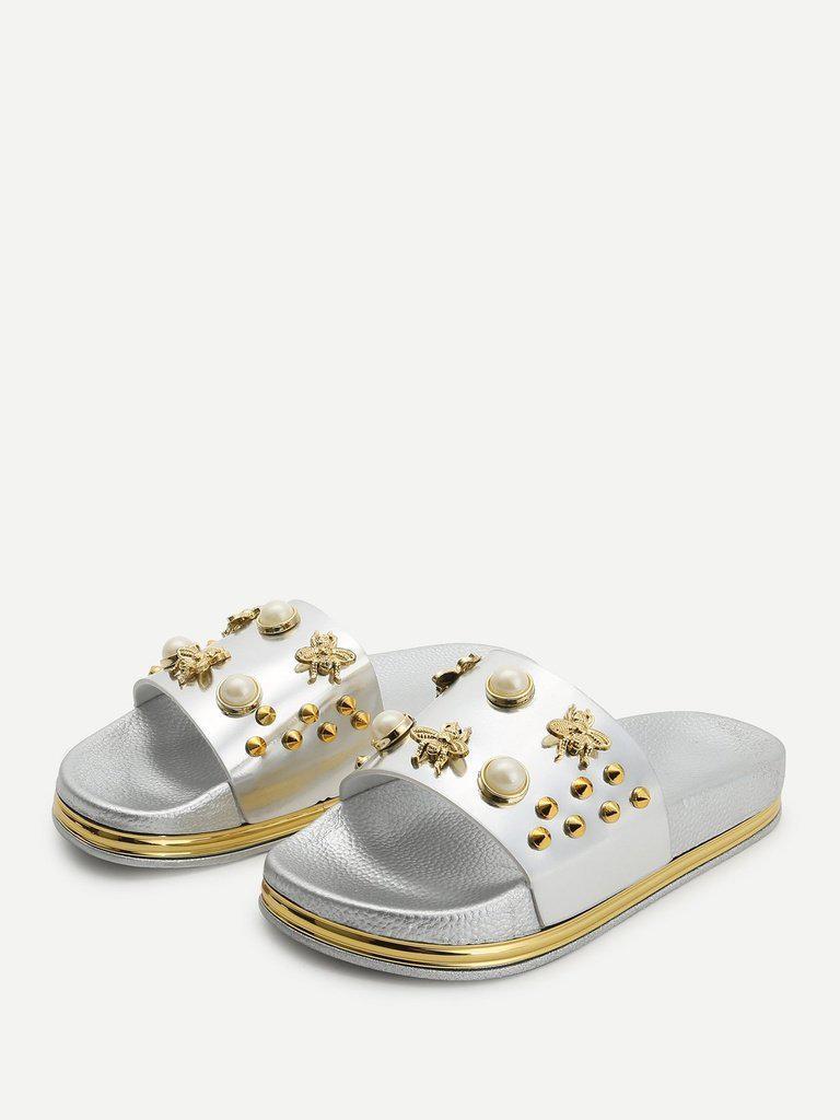 Faux Pearl Decorated Slippers-shoes-Des Mess