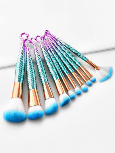 Mermaid Handle Makeup Brush Set 10pcs--Des Mess