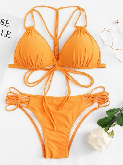 Woven Detail Strappy Bikini Set-swimwear-Des Mess