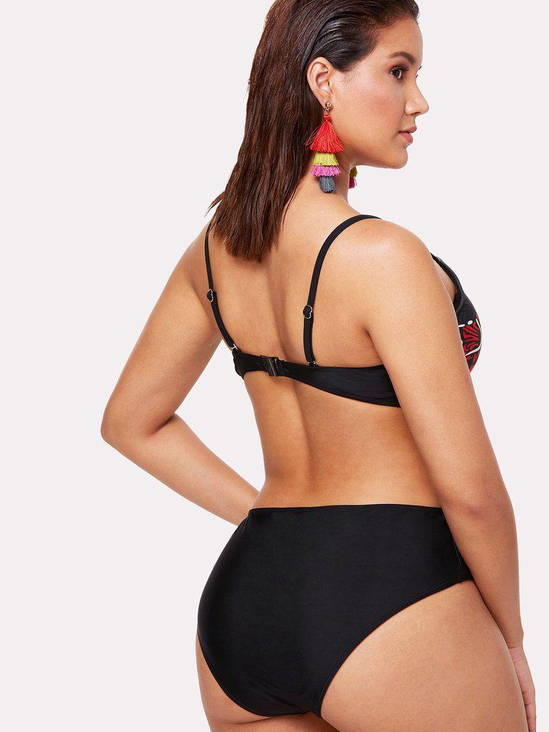 Flower Print Cutout Swimsuit-swimwear-Des Mess