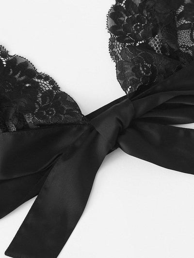Tie Front Lace Bralette And Pantie Lingerie Set-lingerie-Des Mess