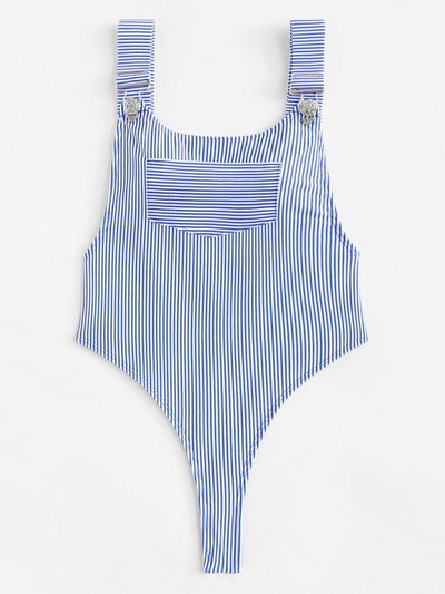 High Waist Striped Swimsuit-swimwear-Des Mess