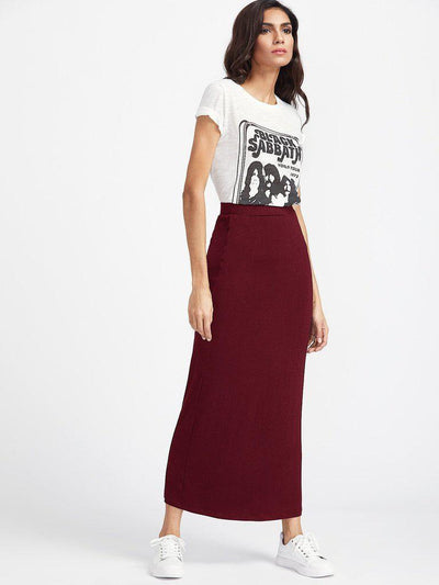 Elastic Waist Longline Jersey Skirt-bottom-Des Mess