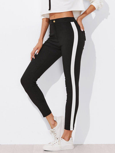 Contrast Panel Side Skinny Ankle Jeans-bottom-Des Mess