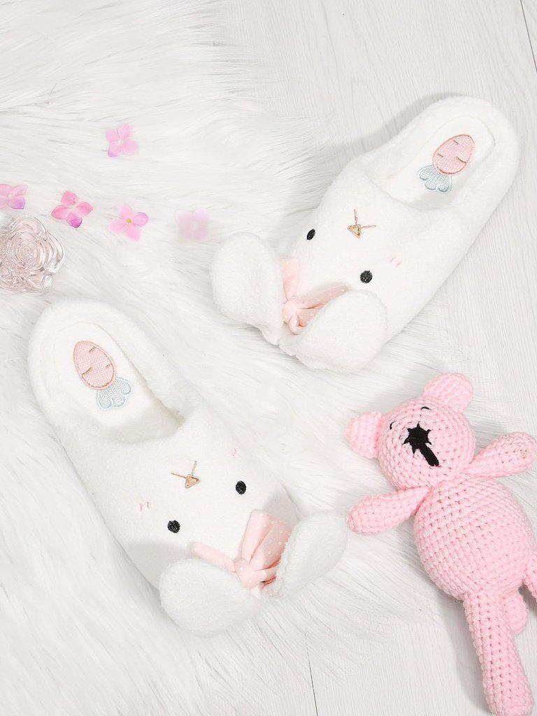 Rabbit Design Flat Slippers With Bow-shoes-Des Mess