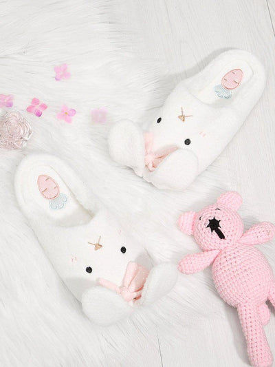 Rabbit Design Flat Slippers With Bow-shoes-Des Mess