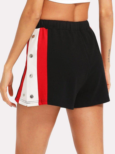 Side Striped Button Embellished Shorts-bottom-Des Mess