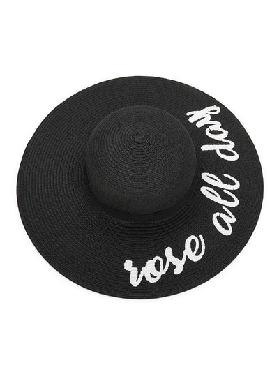 Letter Print Wide Brim Straw Hat-accessories-Des Mess