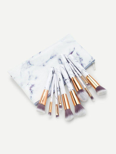 Marble Handle Makeup Brush 10pcs With Bag-makeup-Des Mess