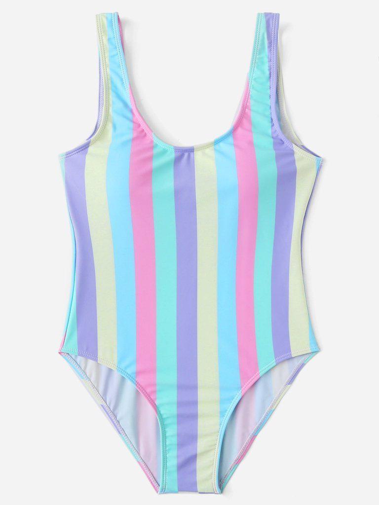 Striped Print Scoop Neck Swimsuit-swimwear-Des Mess