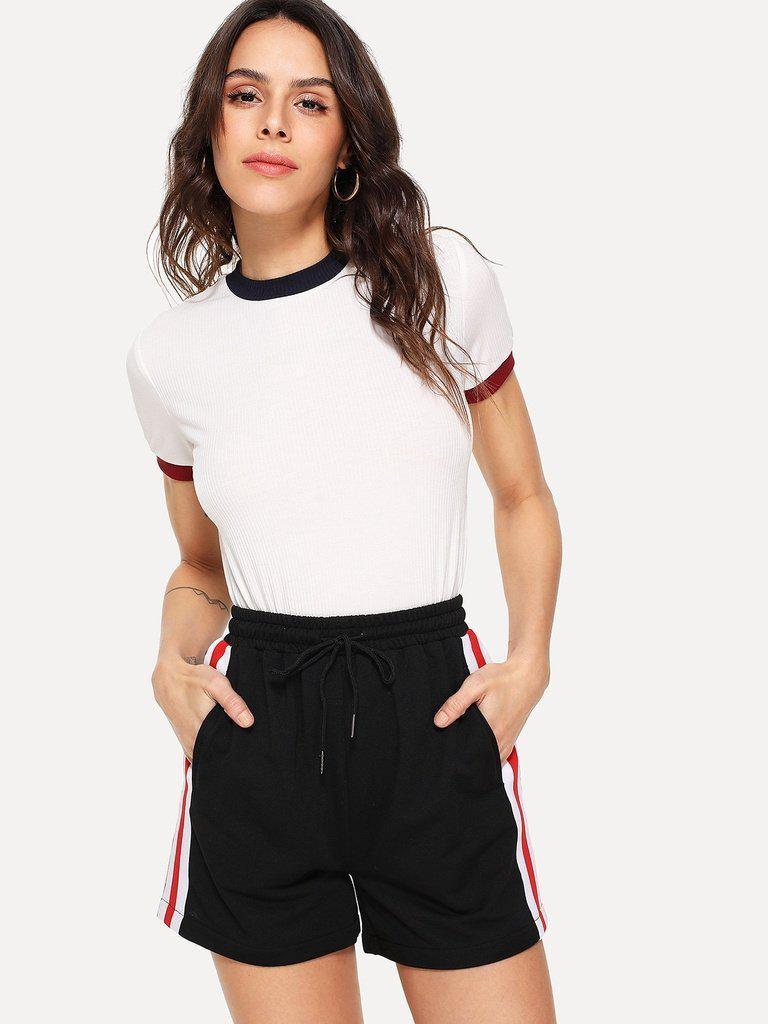 Striped Tape Side Drawstring Waist Shorts-bottom-Des Mess