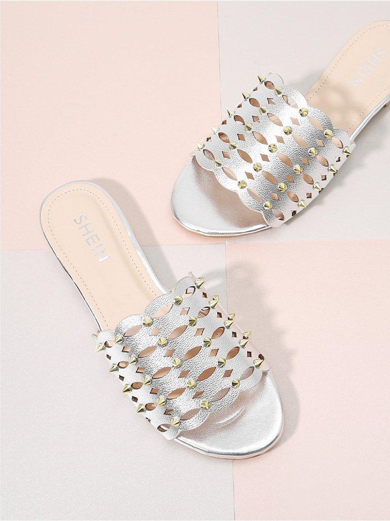 Laser Cut Rivet Detail Slides-shoes-Des Mess