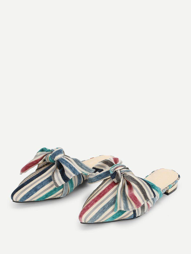 Bow Decorated Striped Flats-shoes-Des Mess
