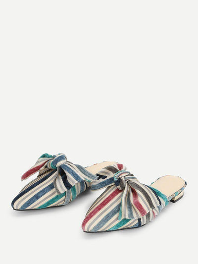 Bow Decorated Striped Flats-shoes-Des Mess