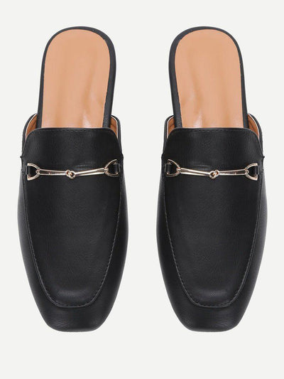 Metal Detail Square Toe PU Flats-shoes-Des Mess