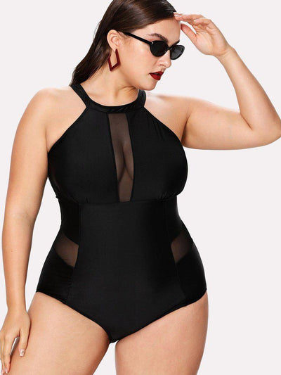 Mesh Panel High Neck Swimsuit-swimwear-Des Mess