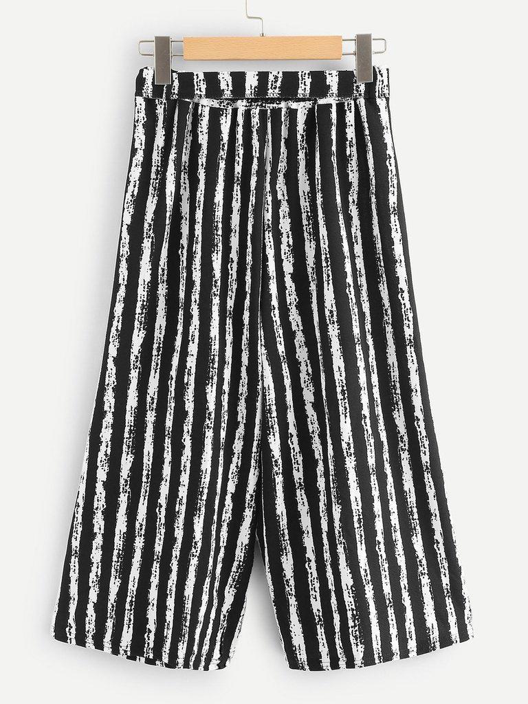 Vertical-Stripe Self Tie Wide Leg Pants-bottom-Des Mess