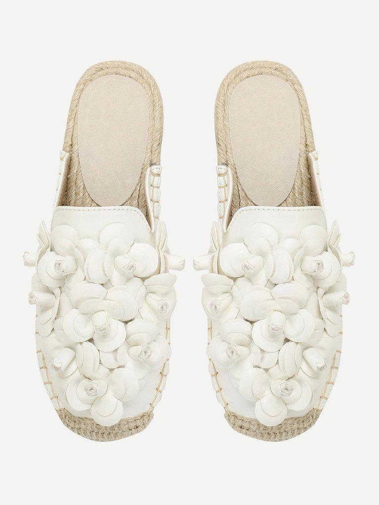 Floral Appliqued Cap Toe Flats-shoes-Des Mess
