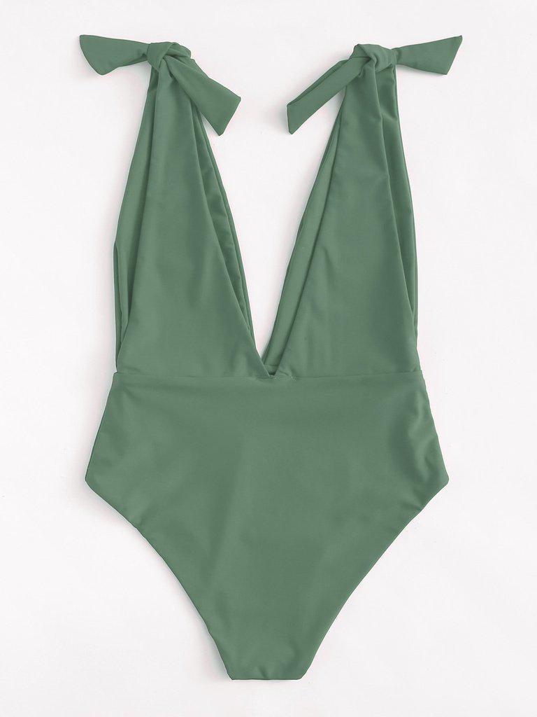 Deep V Plunge Knot Swimsuit-swimwear-Des Mess
