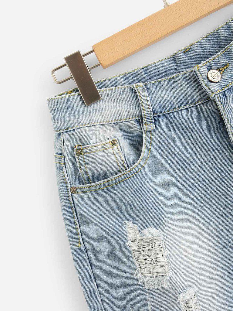 Frayed Hem Denim Shorts-bottom-Des Mess