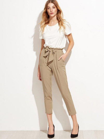 Tie Waist Shirred Peg Pants-bottom-Des Mess