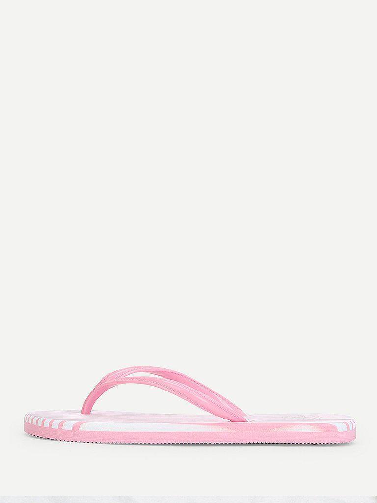 Striped Design Toe Post Slippers-shoes-Des Mess