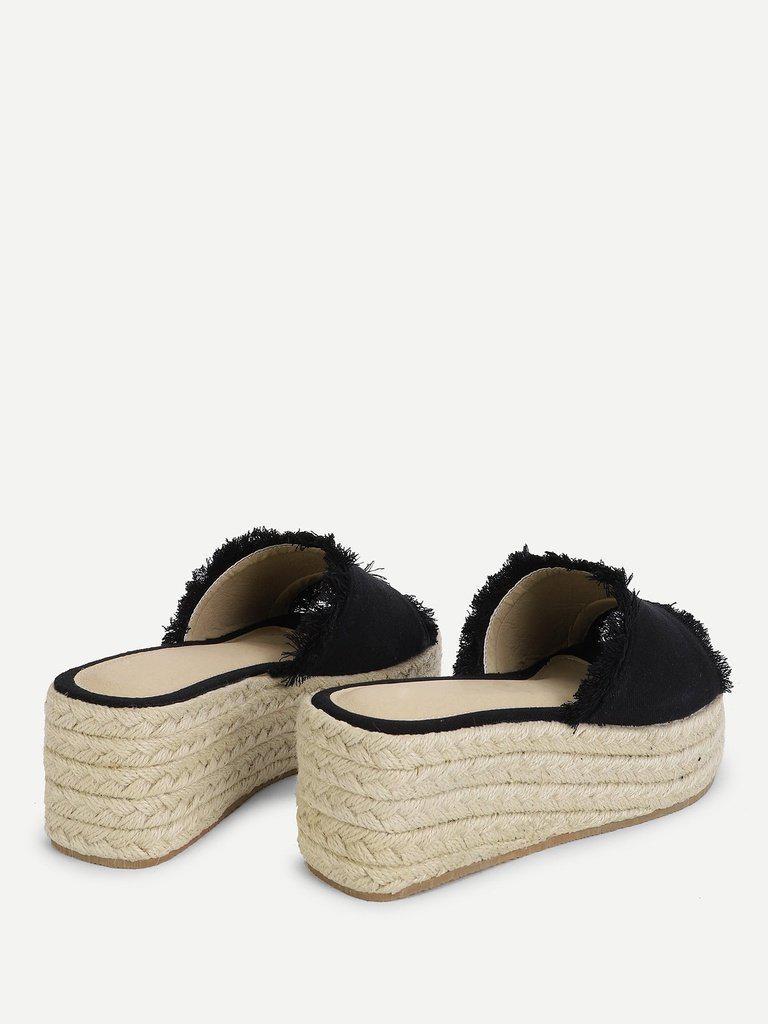Raw Trim Criss Cross Flatform Sandals-shoes-Des Mess