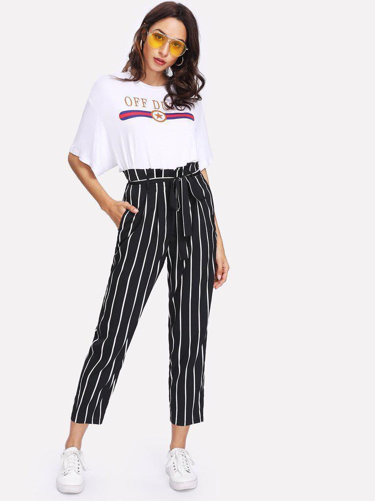 Self Belt Striped Pants-bottom-Des Mess