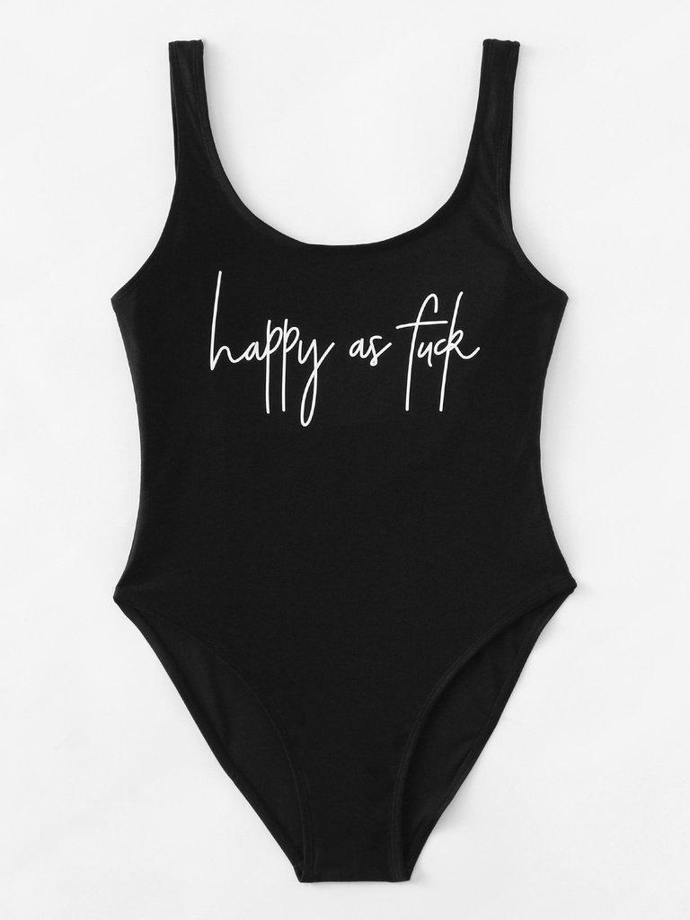 Slogan Print Low Back Swimsuit-swimwear-Des Mess