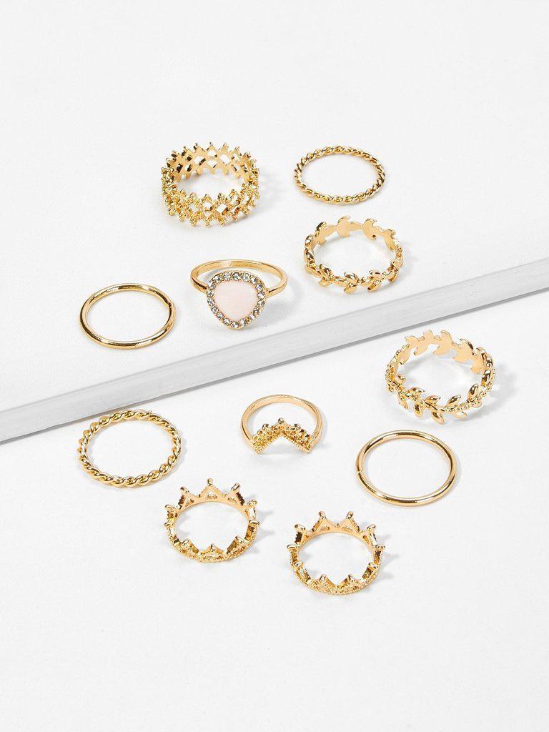 Hollow Design Rings Set 10pcs-jewelry-Des Mess