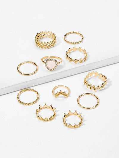 Hollow Design Rings Set 10pcs-jewelry-Des Mess
