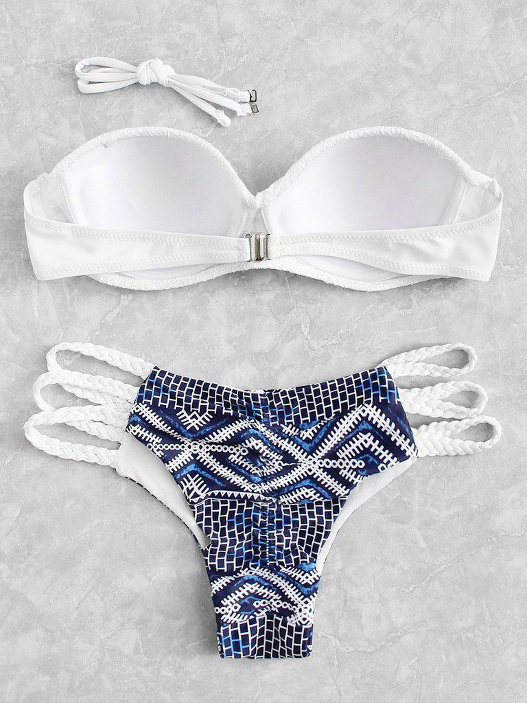 Lace Overlay Geometric Pattern Bikini Set-swimwear-Des Mess