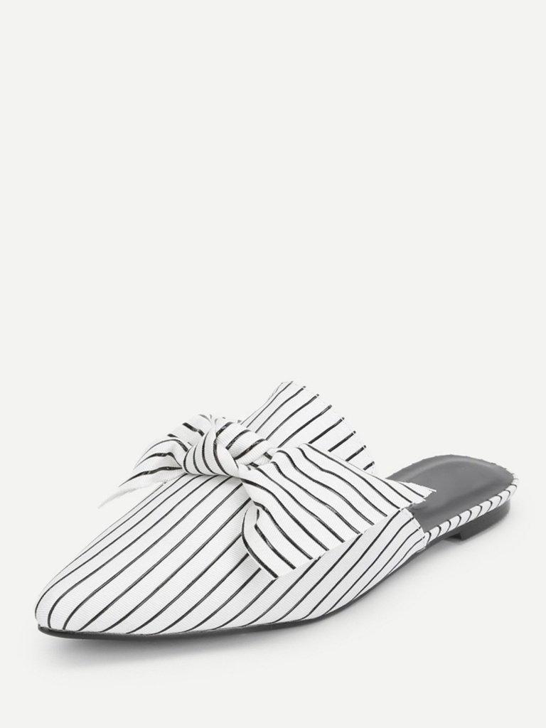 Bow Tie Striped Flat Mules-shoes-Des Mess