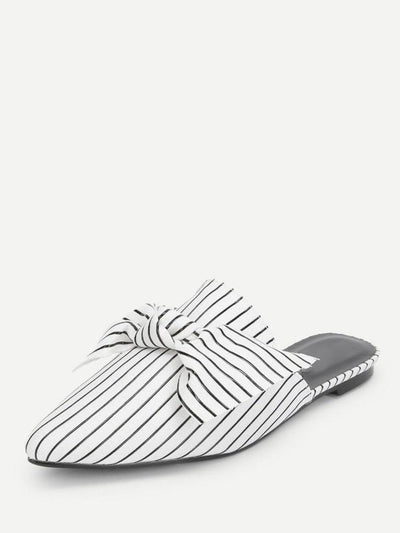 Bow Tie Striped Flat Mules-shoes-Des Mess