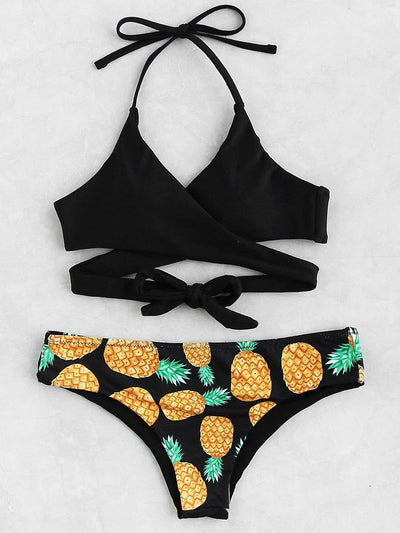 Pineapple Print Wrap Bikini Set-swimwear-Des Mess