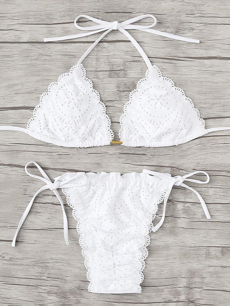 Laser Cut Scalloped Trim Bikini Set--Des Mess