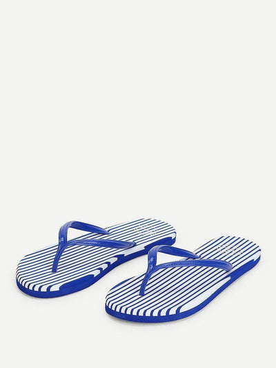 Striped Design Toe Post Slippers-shoes-Des Mess