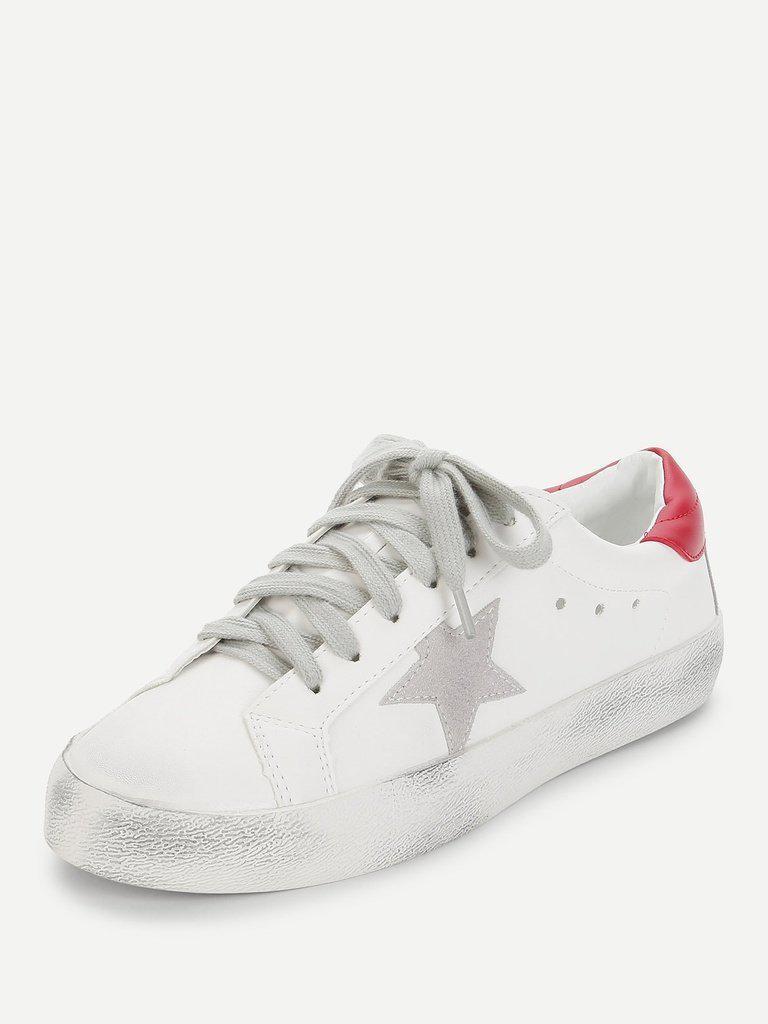 Star Design Lace Up Splice Sneakers-shoes-Des Mess