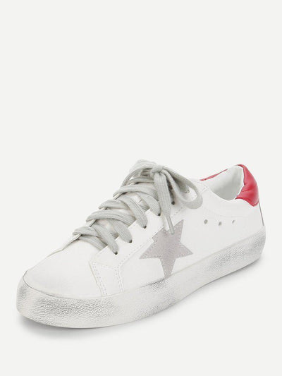 Star Design Lace Up Splice Sneakers-shoes-Des Mess