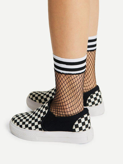 Striped Trim Fishnet Ankle Socks-accessories-Des Mess