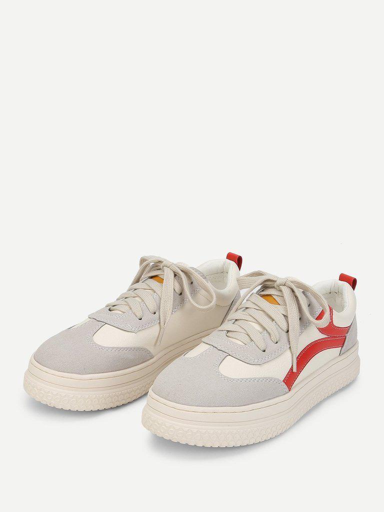 Lace Up Splice Platform Sneakers-shoes-Des Mess