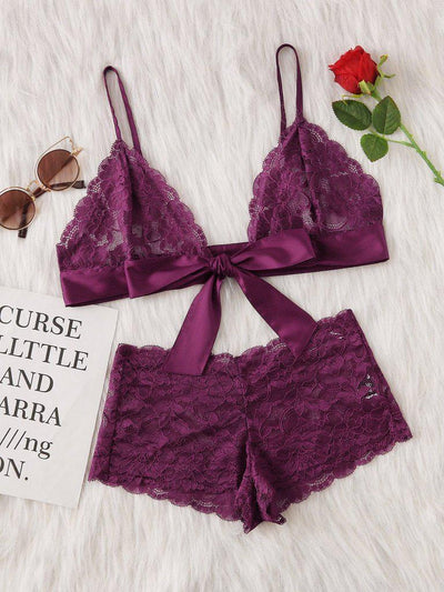 Tie Front Lace Bralette And Pantie Lingerie Set-lingerie-Des Mess