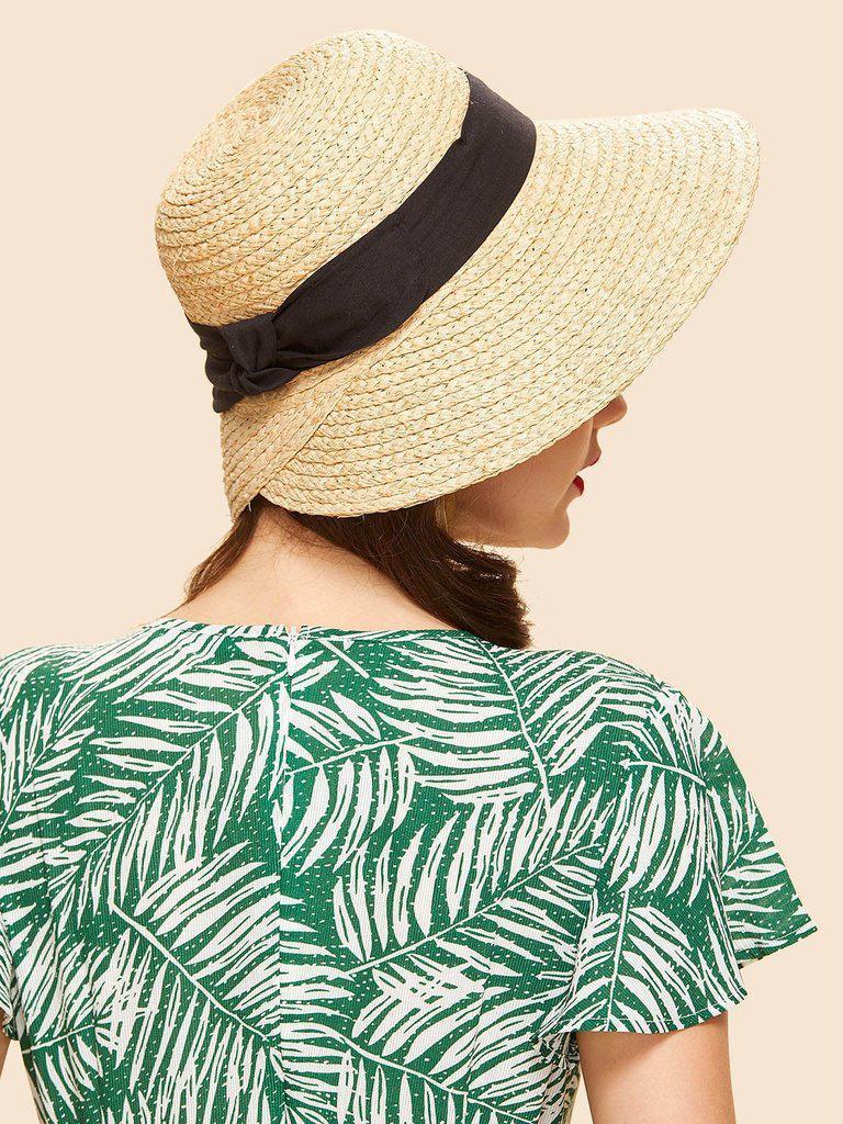 Contrast Bow Straw Hat--Des Mess
