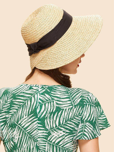 Contrast Bow Straw Hat--Des Mess
