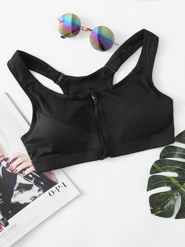 Zipper Front Racerback Sports Bra-sportswear-Des Mess