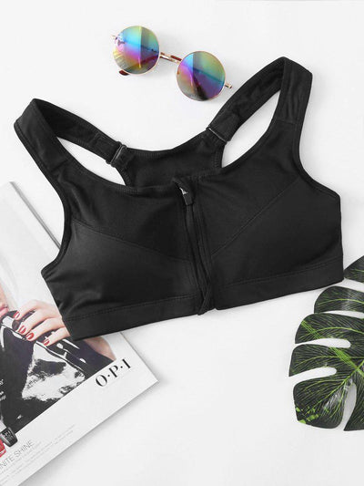 Zipper Front Racerback Sports Bra-sportswear-Des Mess