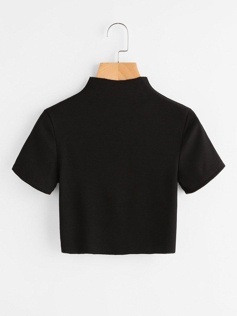 High Neck Ribbed Crop Tee-outerwear-Des Mess