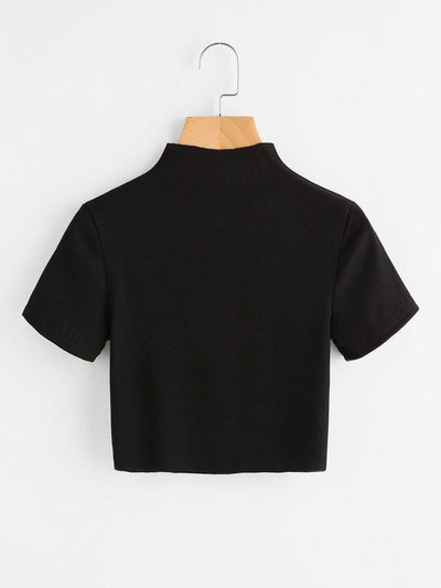High Neck Ribbed Crop Tee-outerwear-Des Mess